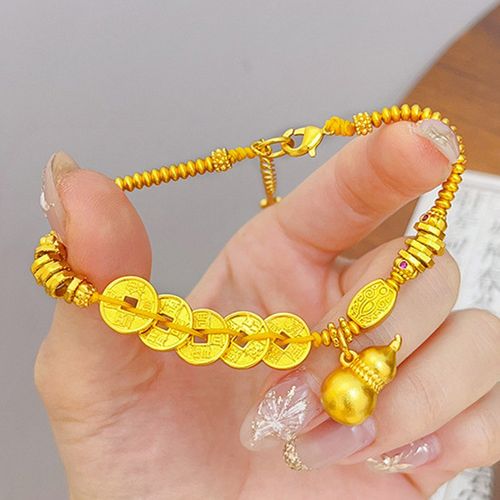 Retro Five Emperors Money Plate Wrapped Bracelet Fashion New Chinese Gold Gourd Pendant Bracelet Light Luxury Luxury High Sense Handstring