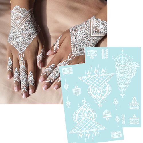 New Arrival Waterproof White Lace Luminous Temporary Henna Tattoo Sticker Body Art Decoration