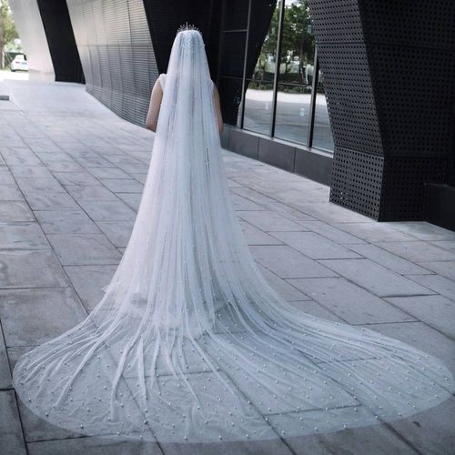 Pearl Wedding Veil Cathedral Pearl Veil 1 Tier Bridal Veils Elegant Non-slip Veils Bride Hair Accessories for Women Bridal Shower Gift Prom  with Comb