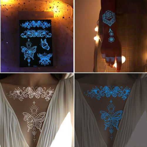 New Arrival Waterproof White Lace Luminous Temporary Henna Tattoo Sticker Body Art Decoration