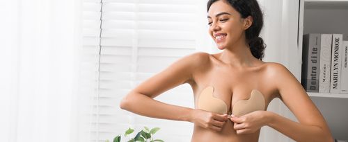 Adhesive bra, backless, non adhesive, strapless, invisible gathering bra, women's dress, 1 pairs of reusable nipple covers