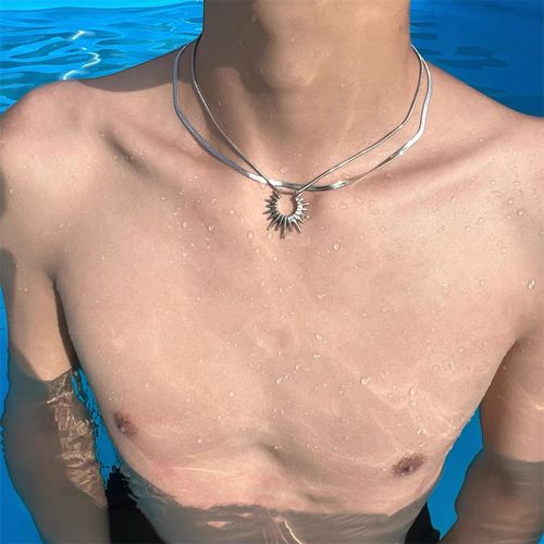 Fashion double-layered layered men's snake-shaped chain sun pendant collar jewelry