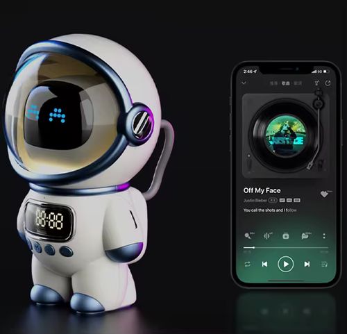 AI Robot Portable Astronaut Design LED Night Light Speaker FM Radio Music Speaker Light and Gifts