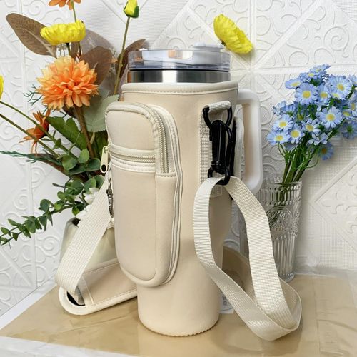Water bottle bag 40 ounces (approximately 1134.0 grams) with phone bag, water bottle holder bag with adjustable shoulder strap, cup accessory suitable for hiking, travel and camping (beige)