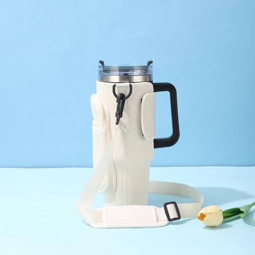 Water bottle bag 40 ounces (approximately 1134.0 grams) with phone bag, water bottle holder bag with adjustable shoulder strap, cup accessory suitable for hiking, travel and camping (beige)
