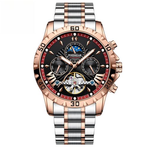 Men's watch - luxurious automatic mechanical skeleton tourbillon luxury top-feeding dress watch - moon phase water-resistant luminous