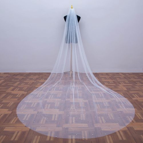 Pearl Wedding Veil Cathedral Pearl Veil 1 Tier Bridal Veils Elegant Non-slip Veils Bride Hair Accessories for Women Bridal Shower Gift Prom  with Comb