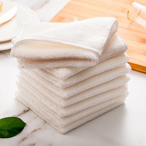 Cotton fiber non-stick oil-cleaning dishcloth multi-functional lazy mop cloth household absorbent cleaning cloth double-layer thickened kitchen scouring pad (10 pieces), say goodbye to detergents