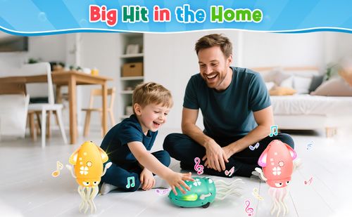 Dancing Octopus Baby Toy, Electric Crawling Octopus Prone Time Toy, Rechargeable Magic Dancing Music Squid Suitable for Children Aged 3, 4, 5, 6, Boys and Girls Birthday Gifts, Fun Squid Suitable for Office Desk Decoration