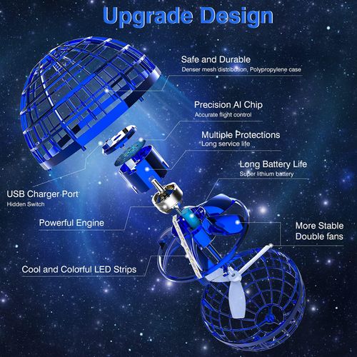 Flying ball: Space globe boomerang with LED lights, suspension ball, flying wheel, toys for children, girls, boys, ages 6 7 8 9 10 11 12, cool for children, blue