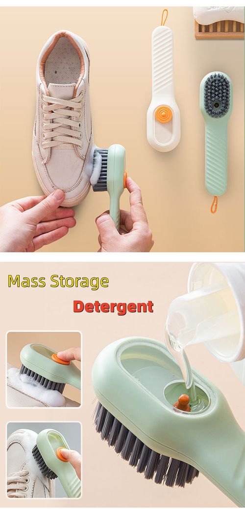 Multi tasking soft bristled brush - gently cleans shoes, laundry rooms, and home surfaces - no damage, easy to use, perfect for delicate items, green