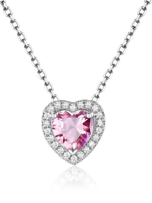 Exquisite heart-shaped birthstone necklace, suitable for mother, girl or lady. Platinum-plated square crystal zirconium pendant with a shining halo as a birthday, anniversary or Valentine's Day gift.