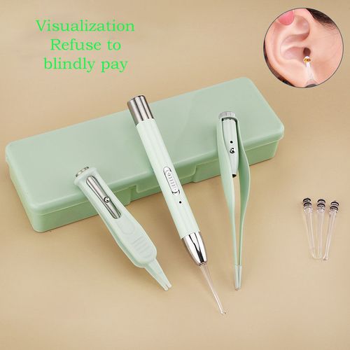 Children and adults' dedicated illuminated ear pick set, ear cleaning tool with light, visible, safe baby tweezers, soft head.