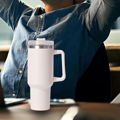 40 oz (approximately 1134.0 grams) flat bottomed cup with handle, straw, lid, stainless steel vacuum insulated water bottle adventure travel mug, suitable for iced coffee, hot and cold tea, beverages, with cloud proof straw cap cream white