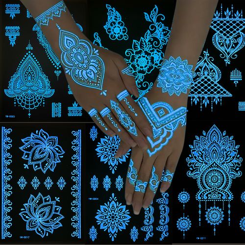 New Arrival Waterproof White Lace Luminous Temporary Henna Tattoo Sticker Body Art Decoration