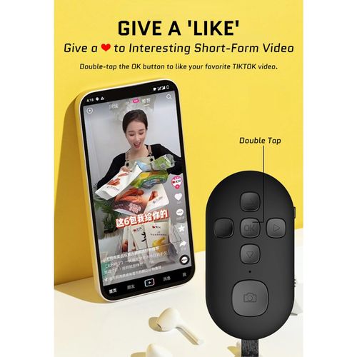 Bluetooth remote control, suitable for e-book page flipping, smartphone camera remote shutter button, rechargeable short video scrolling ring, suitable for smartphones and tablets (black)