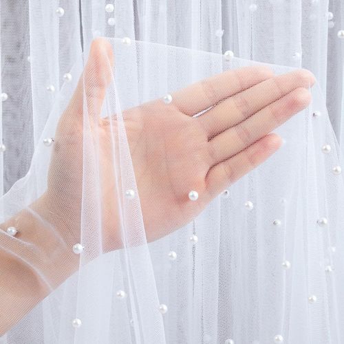 Pearl Wedding Veil Cathedral Pearl Veil 1 Tier Bridal Veils Elegant Non-slip Veils Bride Hair Accessories for Women Bridal Shower Gift Prom  with Comb