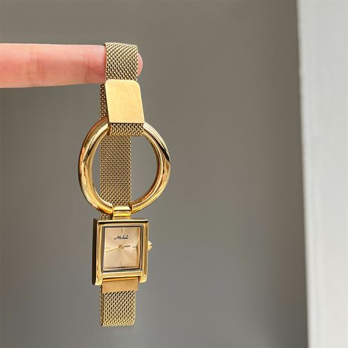 Large round ring square small dial magnetic snap bracelet watch for women, retro and niche style