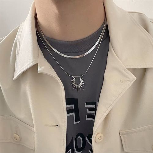Fashion double-layered layered men's snake-shaped chain sun pendant collar jewelry