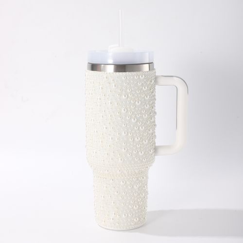 New Pearl Diamond Insulated Cup - 40oz, With Handle, Portable for Car Use - Stainless Steel Insulated Cup, Water Bottle