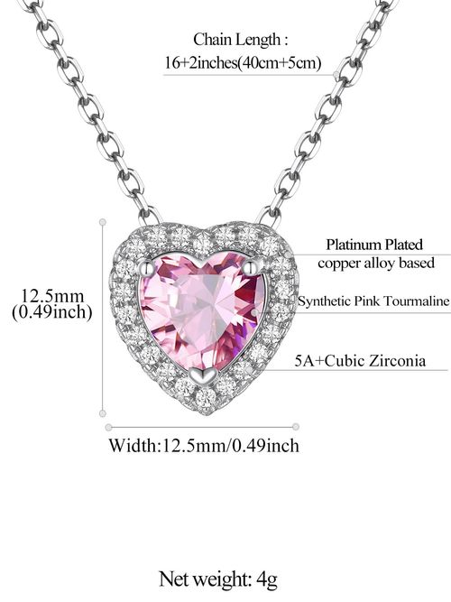 Exquisite heart-shaped birthstone necklace, suitable for mother, girl or lady. Platinum-plated square crystal zirconium pendant with a shining halo as a birthday, anniversary or Valentine's Day gift.