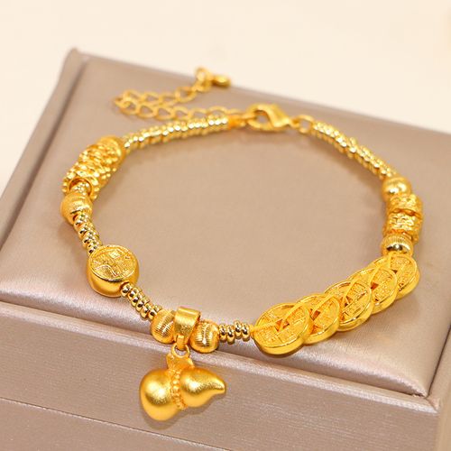 Retro Five Emperors Money Plate Wrapped Bracelet Fashion New Chinese Gold Gourd Pendant Bracelet Light Luxury Luxury High Sense Handstring