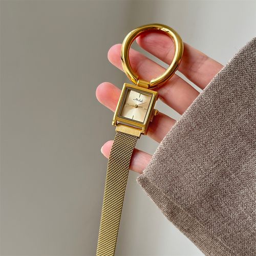 Large round ring square small dial magnetic snap bracelet watch for women, retro and niche style