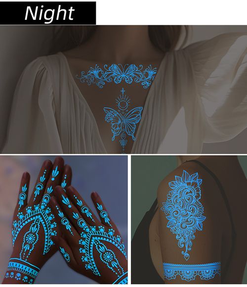 New Arrival Waterproof White Lace Luminous Temporary Henna Tattoo Sticker Body Art Decoration