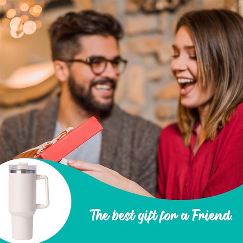40 oz (approximately 1134.0 grams) flat bottomed cup with handle, straw, lid, stainless steel vacuum insulated water bottle adventure travel mug, suitable for iced coffee, hot and cold tea, beverages, with cloud proof straw cap cream white