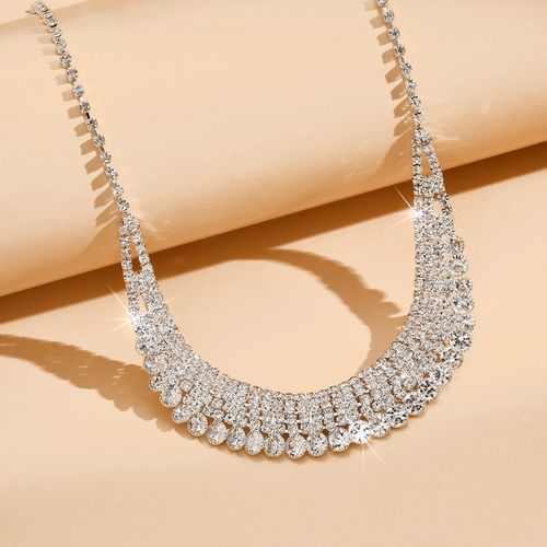 Fashion Claw Chain Water Diamond Necklace Earring Set Dinner Dress Versatile Clavicle Chain Accessories
