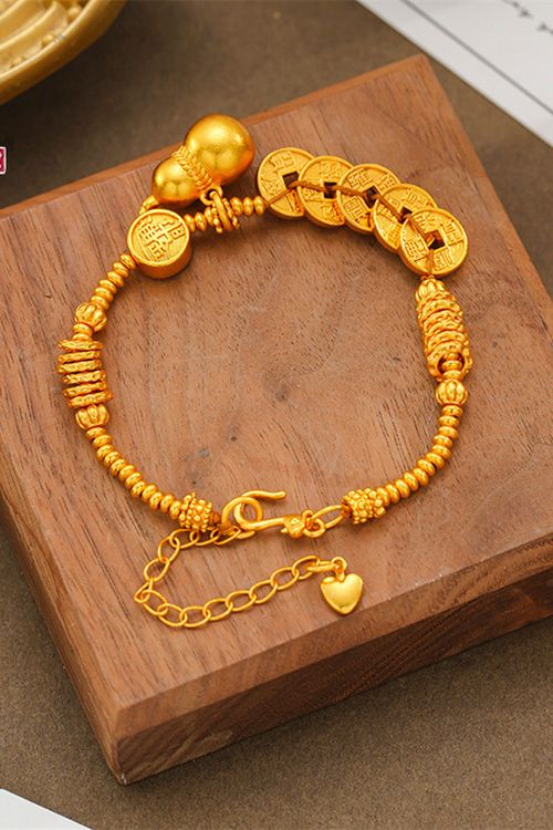 Retro Five Emperors Money Plate Wrapped Bracelet Fashion New Chinese Gold Gourd Pendant Bracelet Light Luxury Luxury High Sense Handstring
