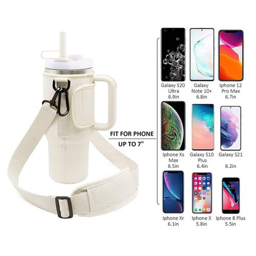 Water bottle bag 40 ounces (approximately 1134.0 grams) with phone bag, water bottle holder bag with adjustable shoulder strap, cup accessory suitable for hiking, travel and camping (beige)