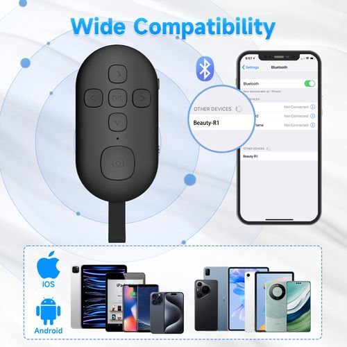 Bluetooth remote control, suitable for e-book page flipping, smartphone camera remote shutter button, rechargeable short video scrolling ring, suitable for smartphones and tablets (black)