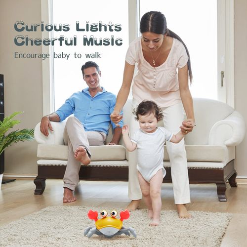 Crawling Crabs - Mobile, Dancing, Walking Toys, Suitable for Infants and Toddlers | Interactive Prone Time Crabs with Music and Lights | Boys and Girls Baby Crawling Toys and Baby Birthday Gifts (Yellow)