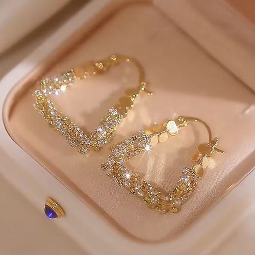 Shining diamond glittering silver ring - light, luxurious, high-end, unique ear stud. 2025 new style earrings, best-selling ear ring. Ear hook jewelry.