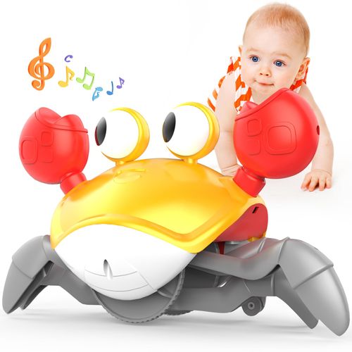 Crawling Crabs - Mobile, Dancing, Walking Toys, Suitable for Infants and Toddlers | Interactive Prone Time Crabs with Music and Lights | Boys and Girls Baby Crawling Toys and Baby Birthday Gifts (Yellow)