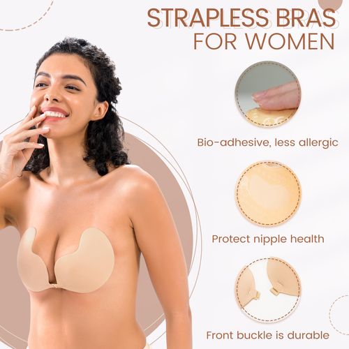 Adhesive bra, backless, non adhesive, strapless, invisible gathering bra, women's dress, 1 pairs of reusable nipple covers