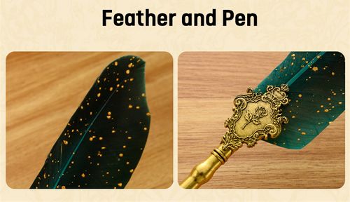 Classic Calligraphy Feather Pen Wax Ink Seal Stamp Set Vintage Wood Dip Pen 6Pcs Ink Bottles Gift for Students Adult Supplies
