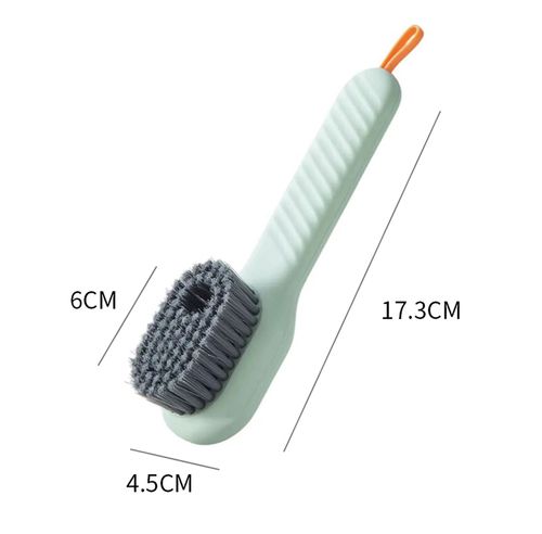 Multi tasking soft bristled brush - gently cleans shoes, laundry rooms, and home surfaces - no damage, easy to use, perfect for delicate items, green