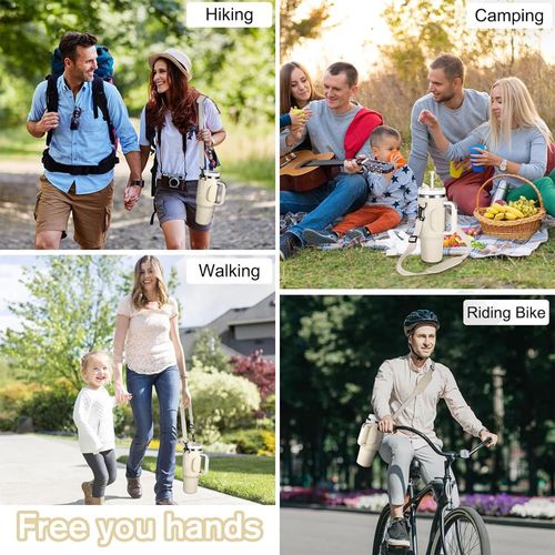 Water bottle bag 40 ounces (approximately 1134.0 grams) with phone bag, water bottle holder bag with adjustable shoulder strap, cup accessory suitable for hiking, travel and camping (beige)