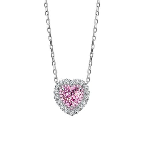 Exquisite heart-shaped birthstone necklace, suitable for mother, girl or lady. Platinum-plated square crystal zirconium pendant with a shining halo as a birthday, anniversary or Valentine's Day gift.