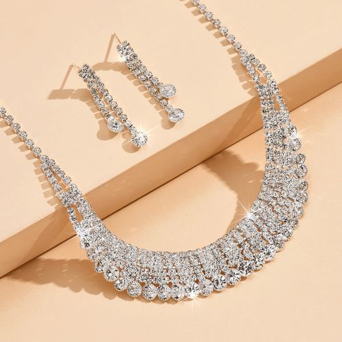 Fashion Claw Chain Water Diamond Necklace Earring Set Dinner Dress Versatile Clavicle Chain Accessories