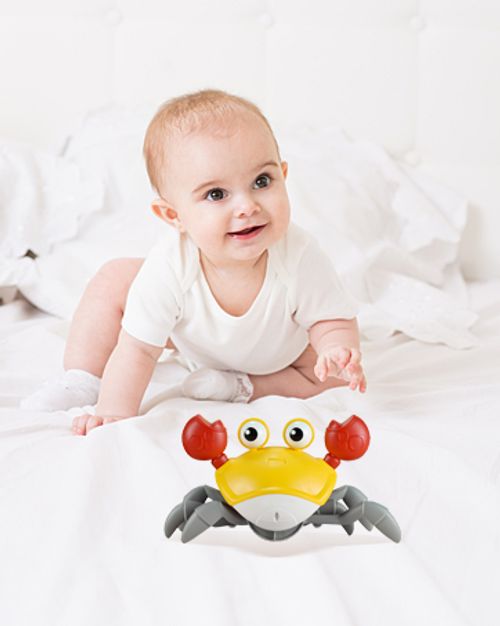 Crawling Crabs - Mobile, Dancing, Walking Toys, Suitable for Infants and Toddlers | Interactive Prone Time Crabs with Music and Lights | Boys and Girls Baby Crawling Toys and Baby Birthday Gifts (Yellow)
