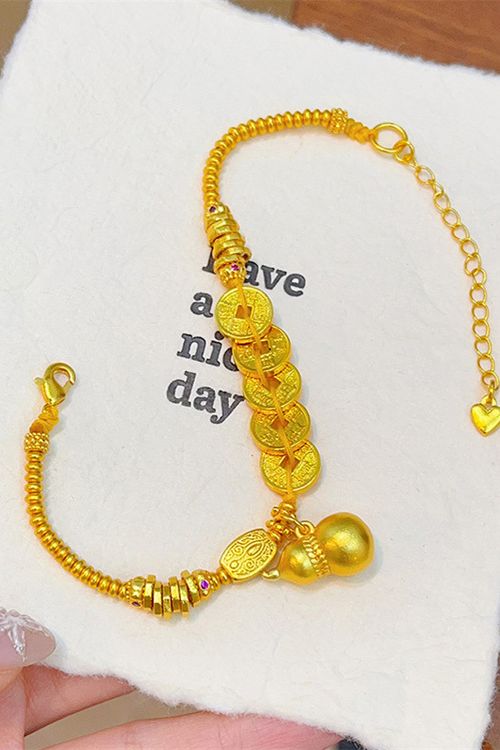 Retro Five Emperors Money Plate Wrapped Bracelet Fashion New Chinese Gold Gourd Pendant Bracelet Light Luxury Luxury High Sense Handstring