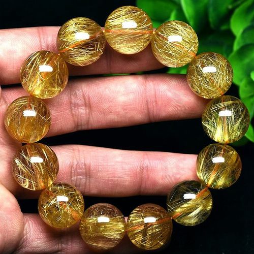 Natural Wealth Attraction Golden Hair Crystal Titanium Crystal Golden Hair Bracelet Brazilian Yellow Hair Crystal Transfer Bracelet Couple 8mm