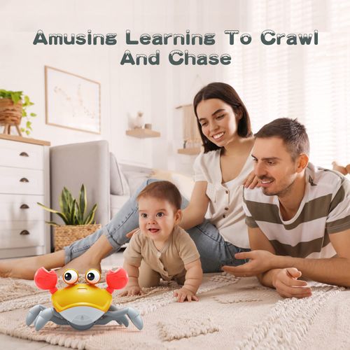 Crawling Crabs - Mobile, Dancing, Walking Toys, Suitable for Infants and Toddlers | Interactive Prone Time Crabs with Music and Lights | Boys and Girls Baby Crawling Toys and Baby Birthday Gifts (Yellow)