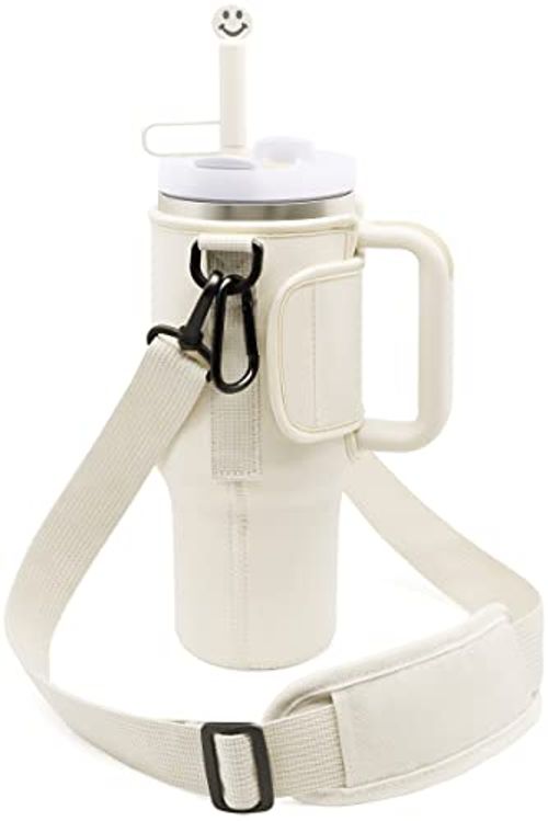 Water bottle bag 40 ounces (approximately 1134.0 grams) with phone bag, water bottle holder bag with adjustable shoulder strap, cup accessory suitable for hiking, travel and camping (beige)