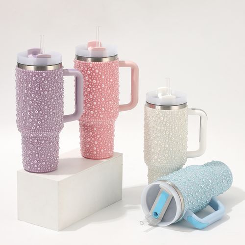New Pearl Diamond Insulated Cup - 40oz, With Handle, Portable for Car Use - Stainless Steel Insulated Cup, Water Bottle