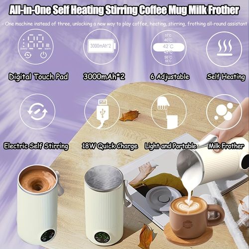 Temperature-controlled 4-in-1 -保温 cup, automatic cold and hot foam machine and milk heater, suitable for lattes, cappuccinos, macchiatos, stainless steel touchscreen portable