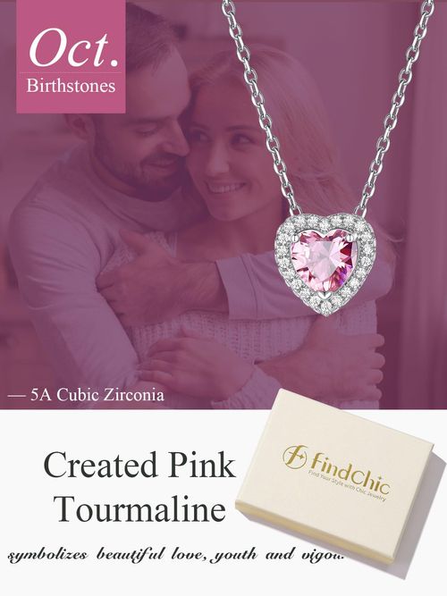 Exquisite heart-shaped birthstone necklace, suitable for mother, girl or lady. Platinum-plated square crystal zirconium pendant with a shining halo as a birthday, anniversary or Valentine's Day gift.